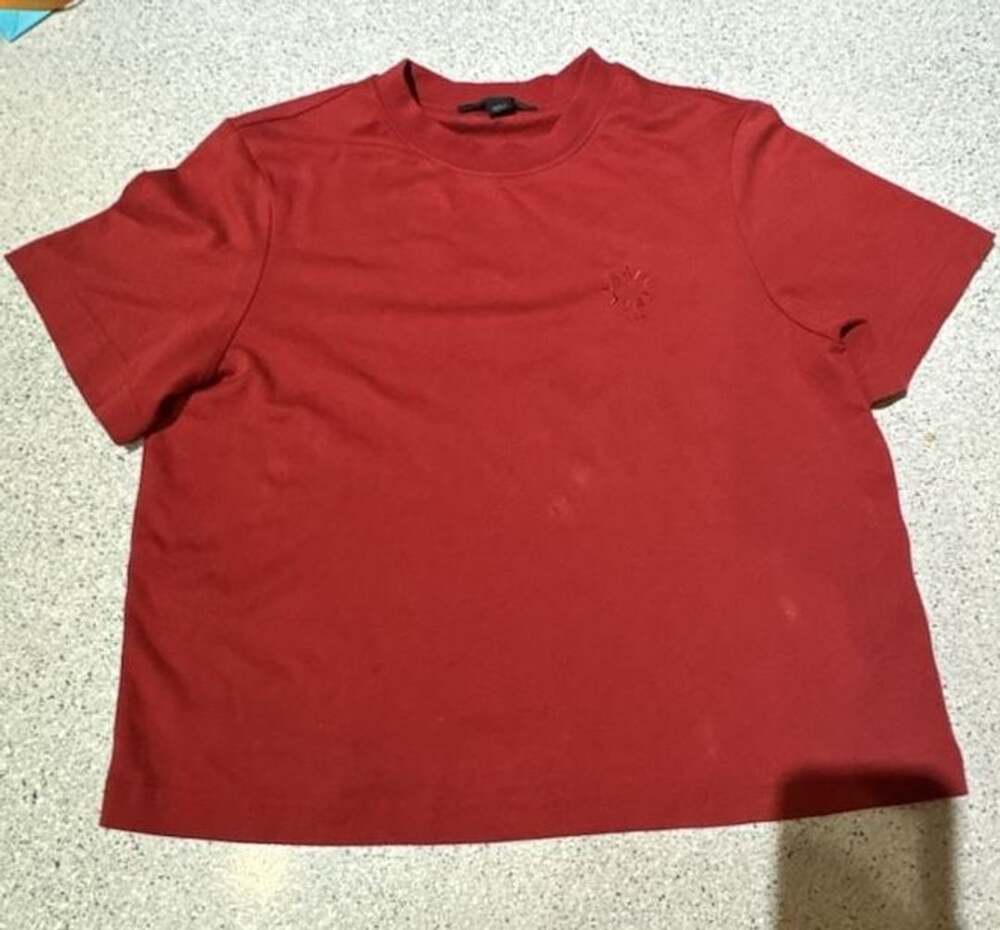 AllSaints T-Shirt Size X-Small Red Logo Embroidered Crewneck